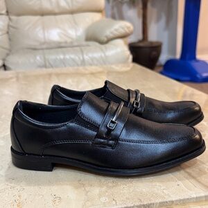 Children's Black Dress Loafers with Metal Bit Accent